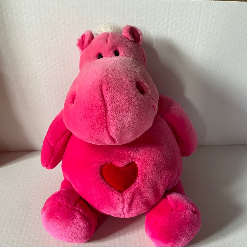 Vintage Y2K Nici “Bud Belly Hippo” Plush Toy Hot Pink With Red Heart, German